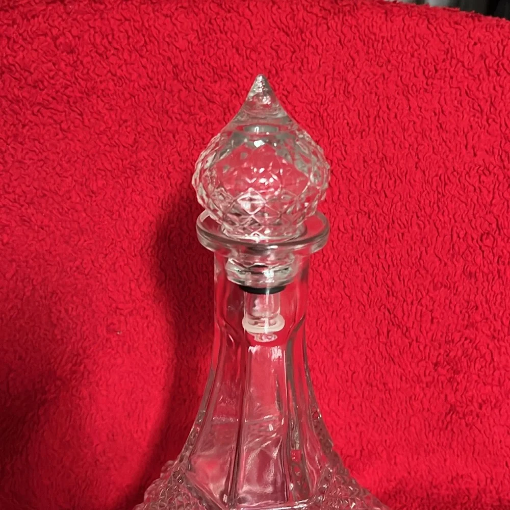 Diamond Cut Vintage Brandy Decanter Point Top 11.50’ High